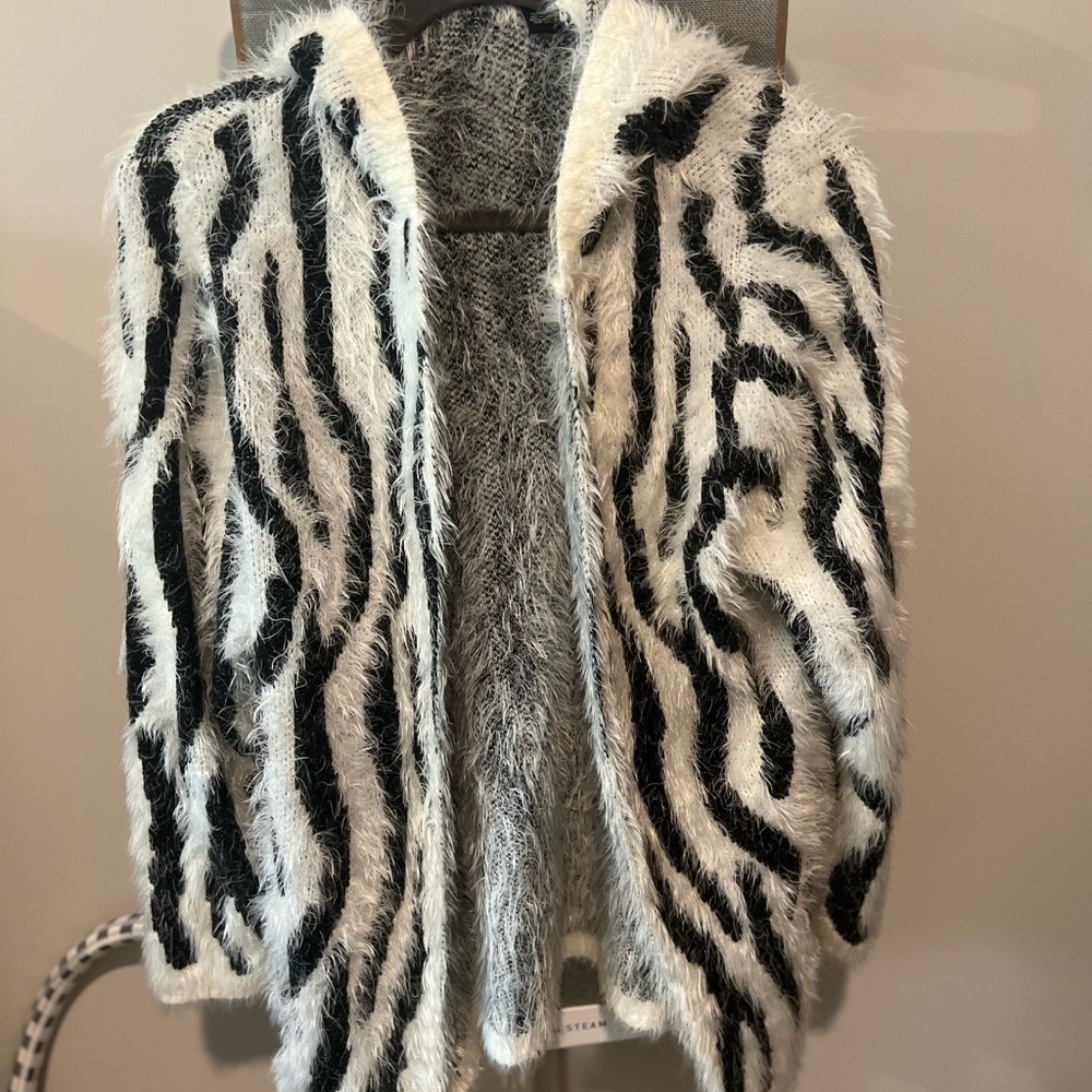 Lauren Michelle Black and White Fuzzy Zebra Jacket